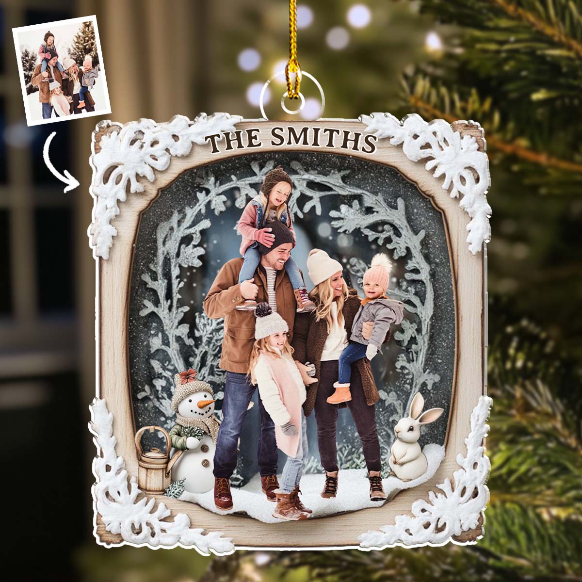 Snow Rabbit Family Photo - Personalized Custom Acrylic Ornament