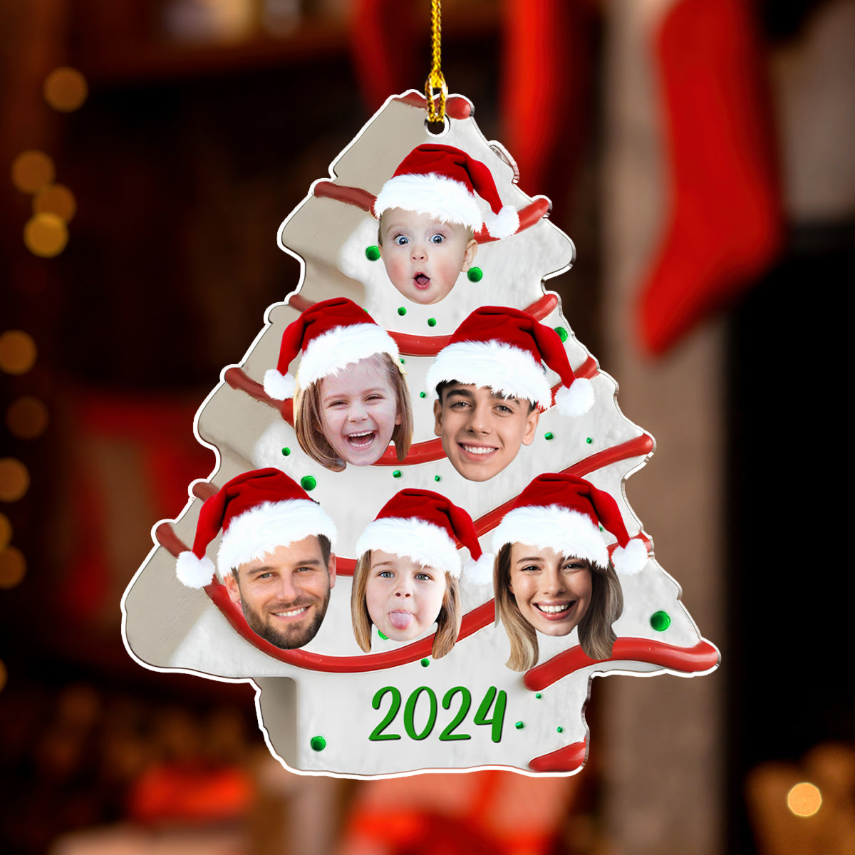 Christmas Tree Cake Photo Family - Personalized Custom Acrylic Ornament