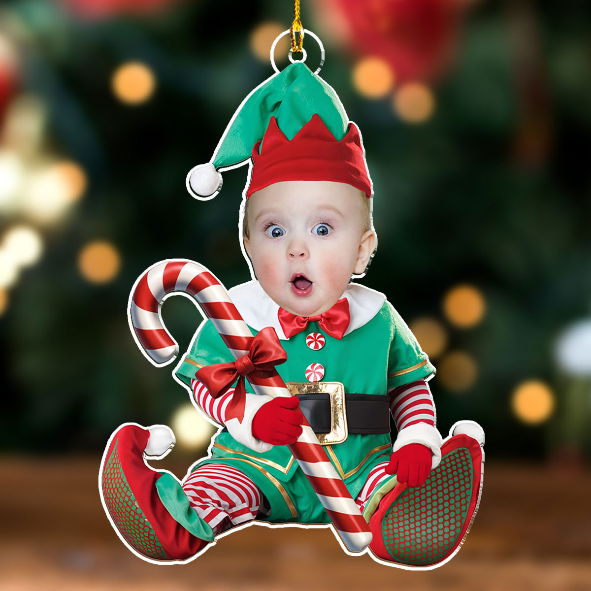 Custom Photo Baby Elf Merry Christmas  - Personalized Custom Acrylic Ornament