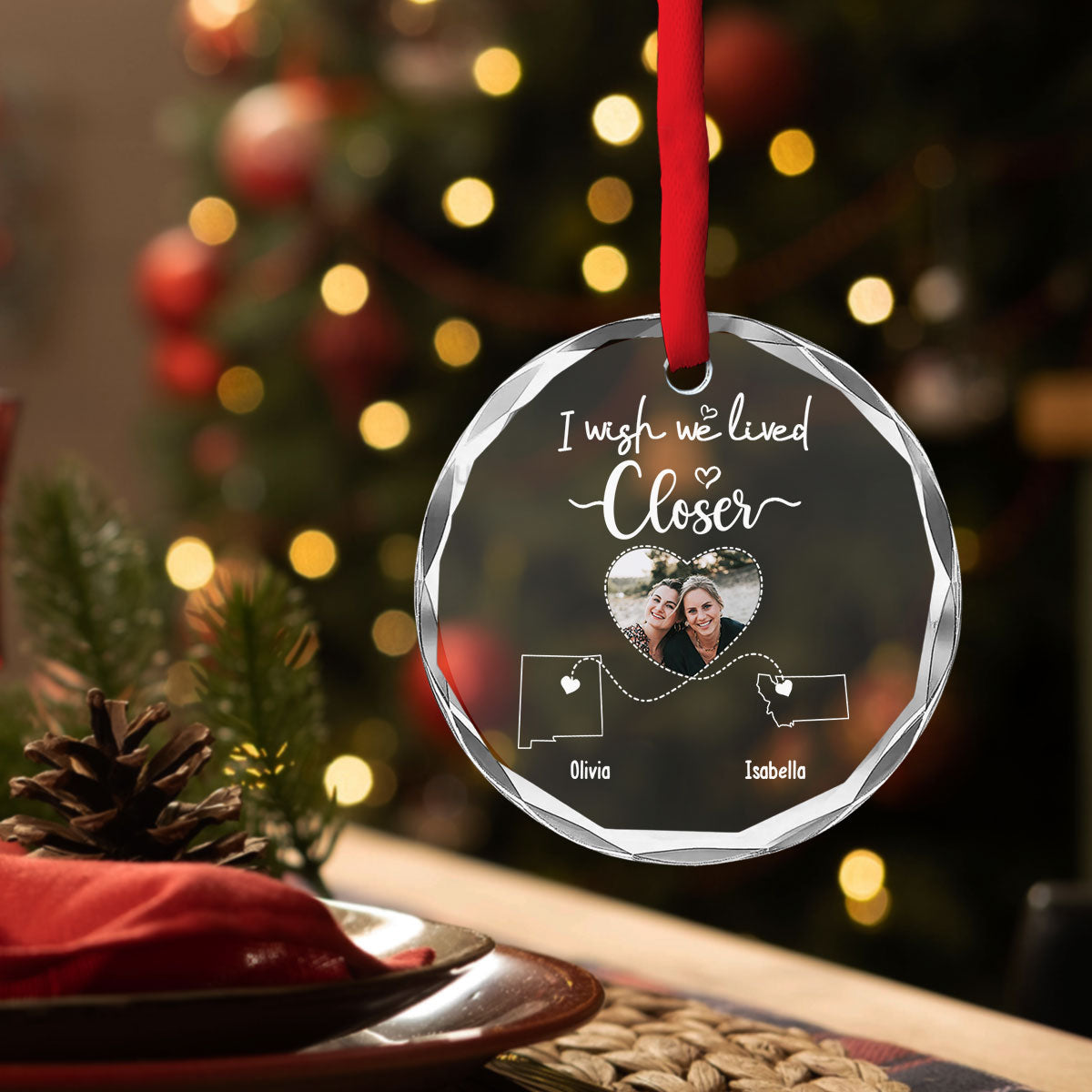 I Wish We Lived Closer Custom Photo - Personalized Custom Glass Ornament