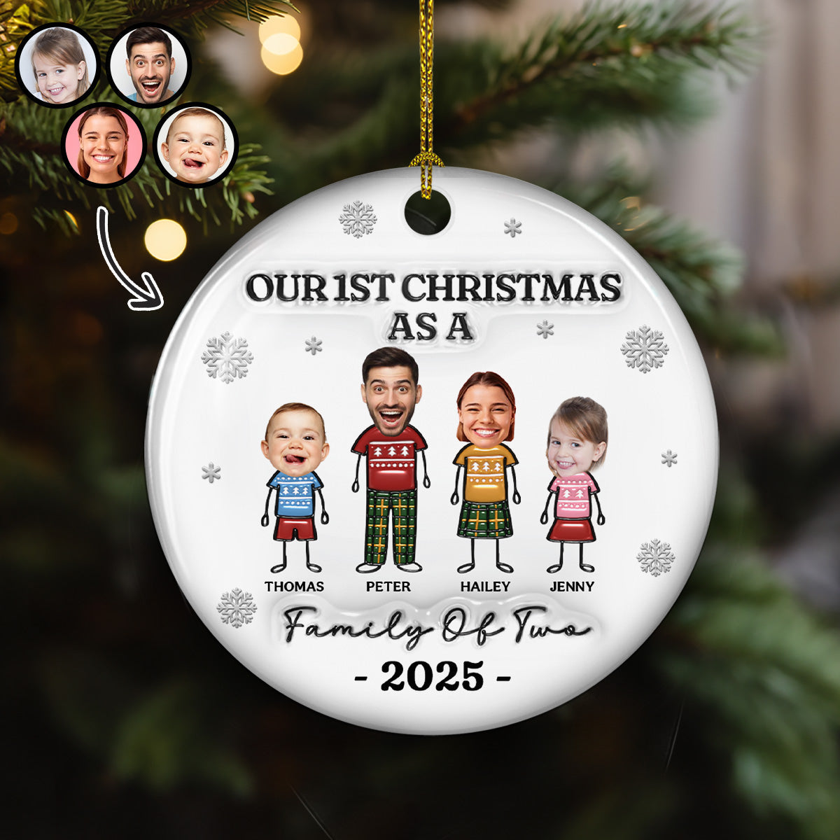 Together For The Holidays - Personalized Custom 3D Inflated Effect Ceramic Ornament