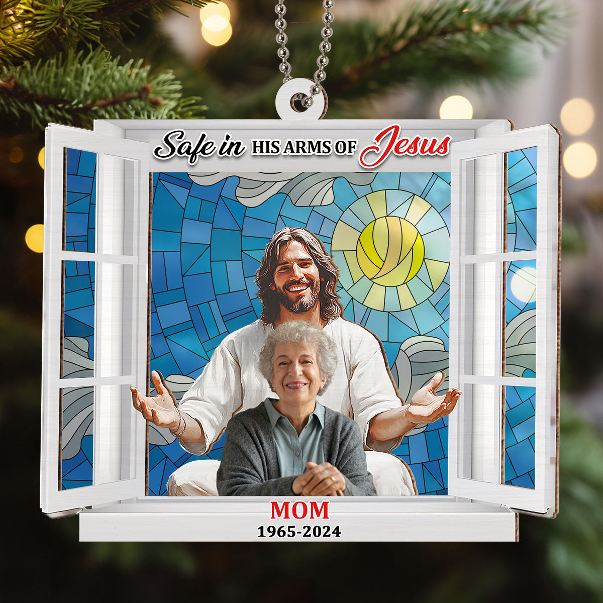 Safe In His Arms Of Jesus - Personalized Custom Suncatcher Ornament