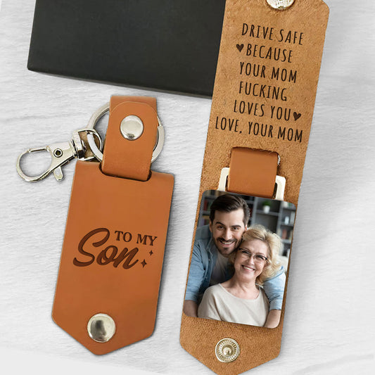 Your Mom Loves You - Personalized Leather Photo Keychain