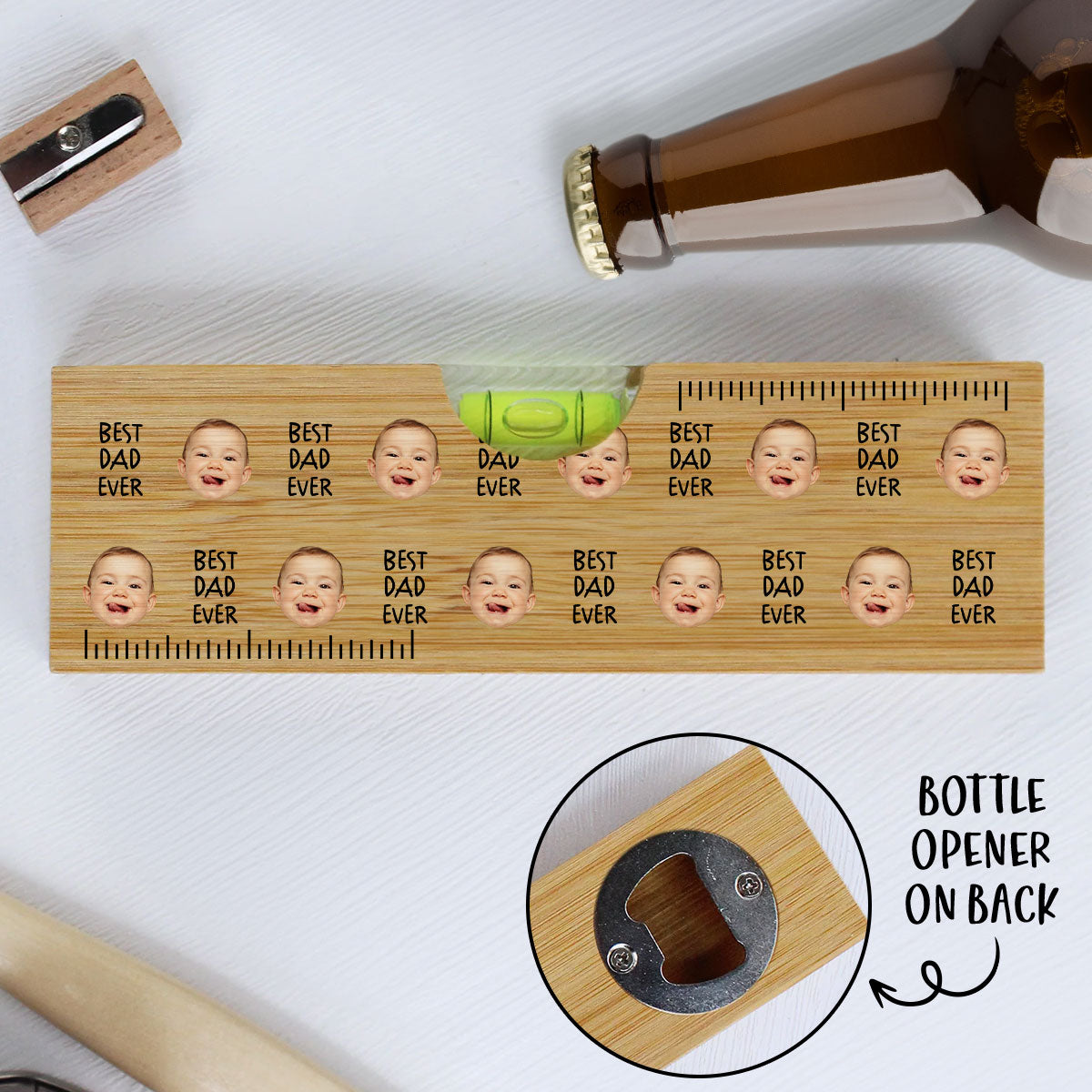 Best Dad Ever - Personalized Custom Wooden Spirit Level Bottle Opener