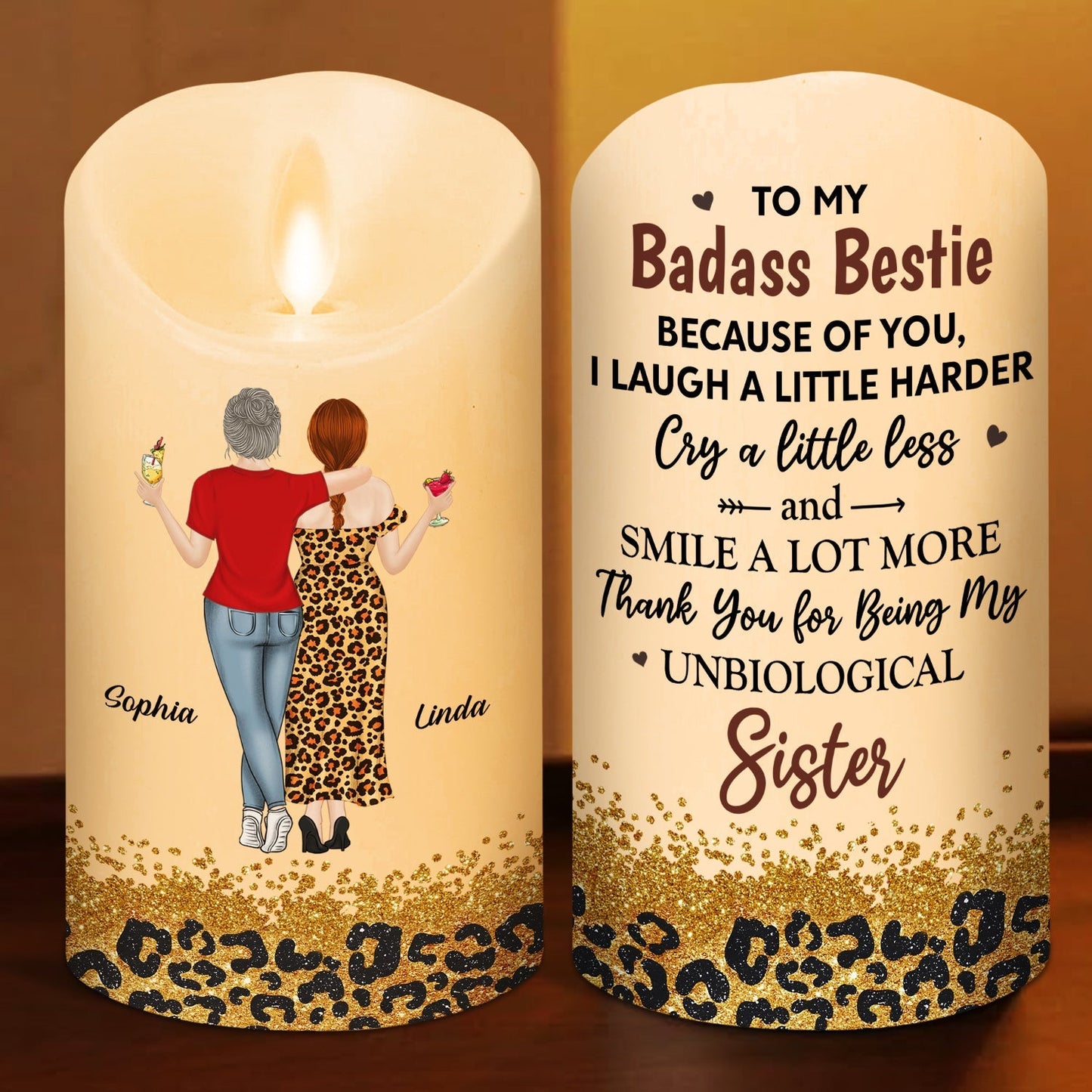 Because Of You I Laugh A Little Harder - Personalized Custom LED Candle