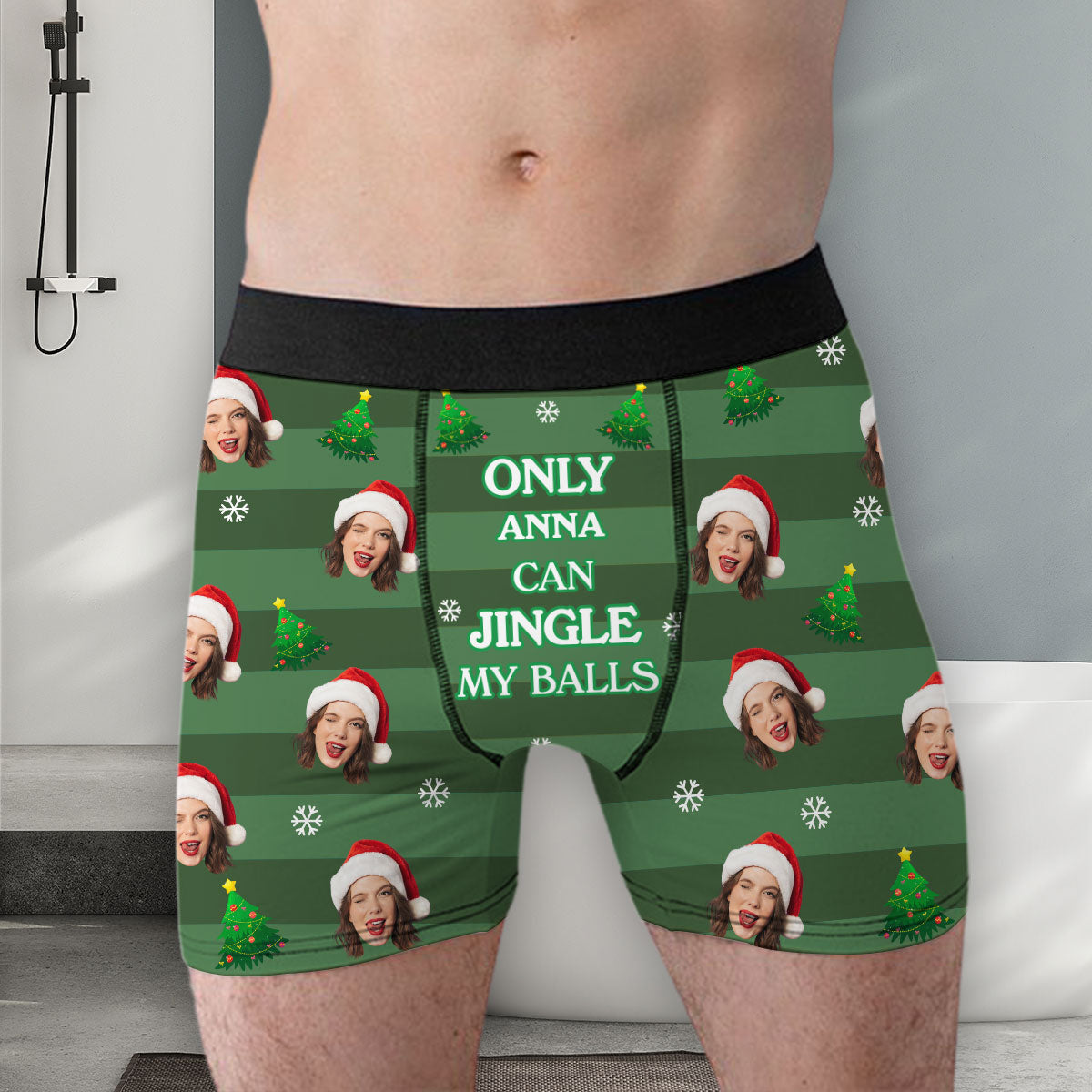 Only Her Can Jingle My Bells - Personalized Photo Men's Boxer Briefs