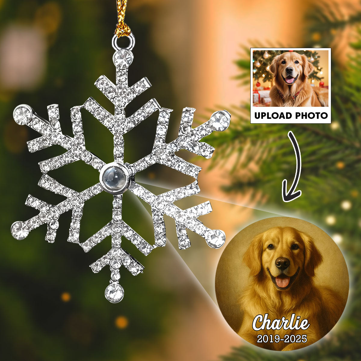 Forever In Our Hearts - Personalized Custom Photo Snowflake Projection Ornament