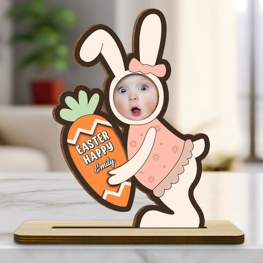Pastel Bunny Treats - Personalized Custom 2-Layer Wood Plaque With Flat Base