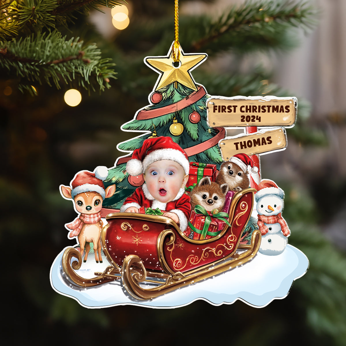 Baby In A Christmas Sleigh - Personalized Custom Acrylic Ornament