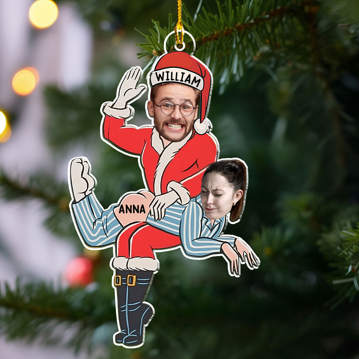 Custom Photo Funny Santa Couple - Personalized Custom Acrylic Ornament