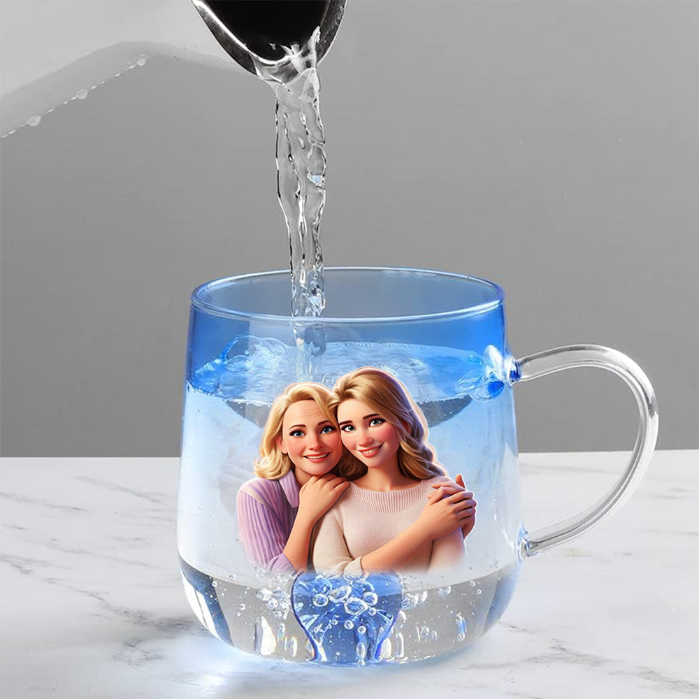 Mother And Daughter Cartoonize - Personalized Custom Blue Gradient Glass Mug