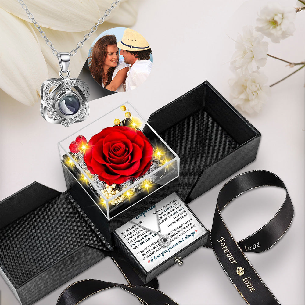 To My Wife - Personalized Custom Preserved Rose With Projection Necklace