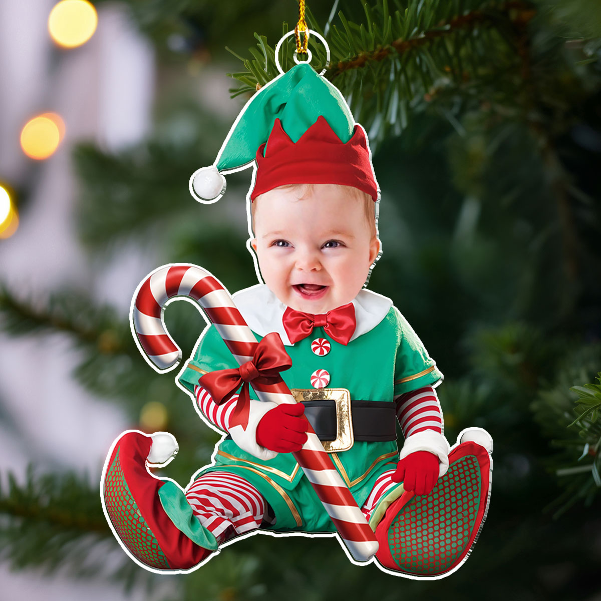 Custom Photo Baby Elf Merry Christmas  - Personalized Custom Acrylic Ornament