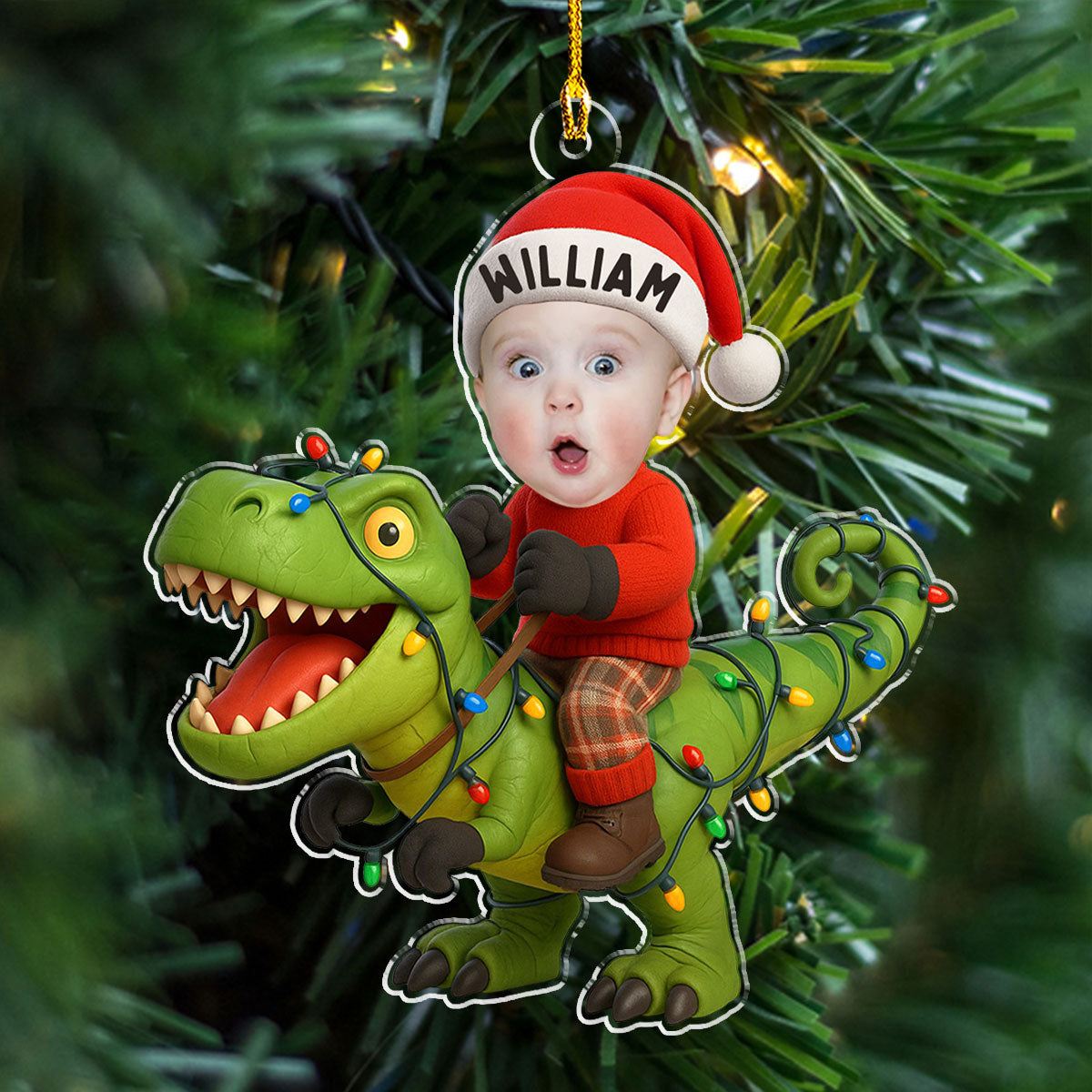 Custom Photo Dinosaur Christmas - Personalized Custom Acrylic Ornament