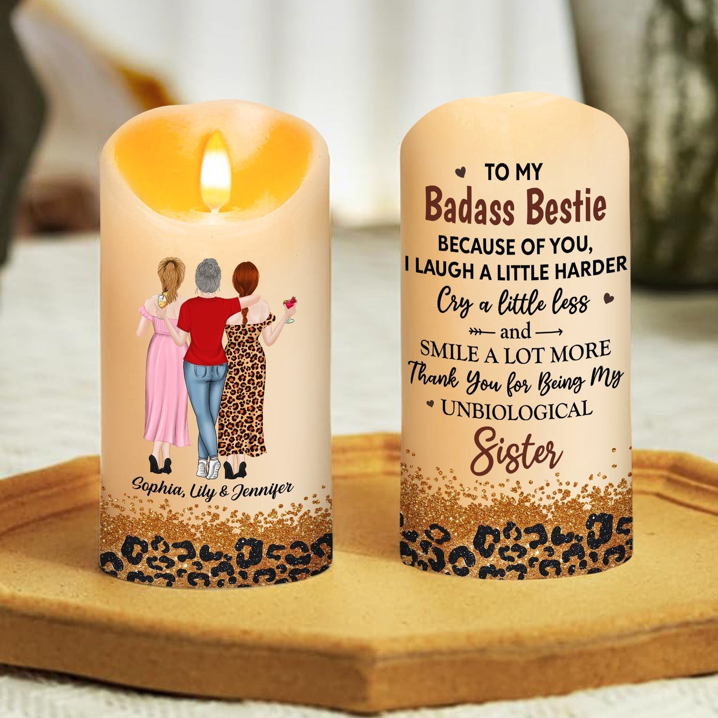 Because Of You I Laugh A Little Harder - Personalized Custom LED Candle