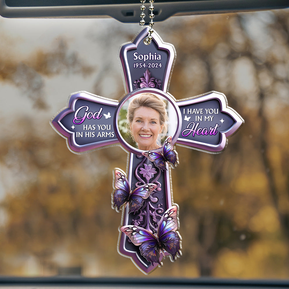 Custom Photo God Has You In His Arms - Personalized Custom Car Ornament