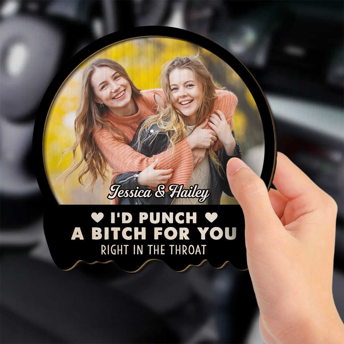 Custom Photo Right In The Throat Besties Sisters - Personalized Custom Car Visor Clip