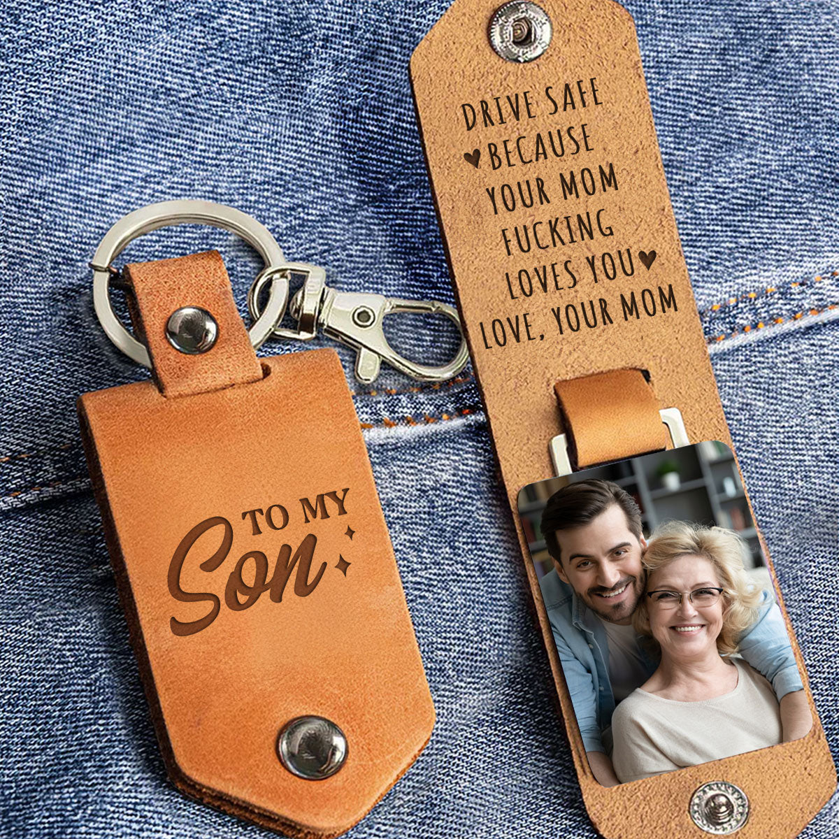 Your Mom Loves You - Personalized Leather Photo Keychain
