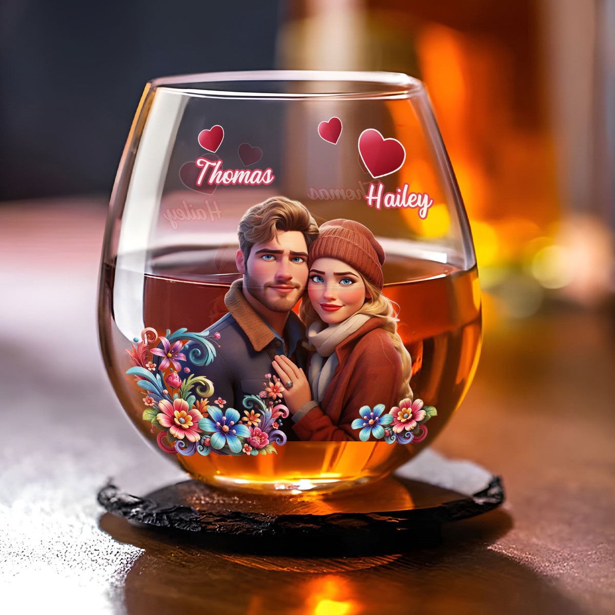 Couple Cartoon - Personalized Custom Wine Glass