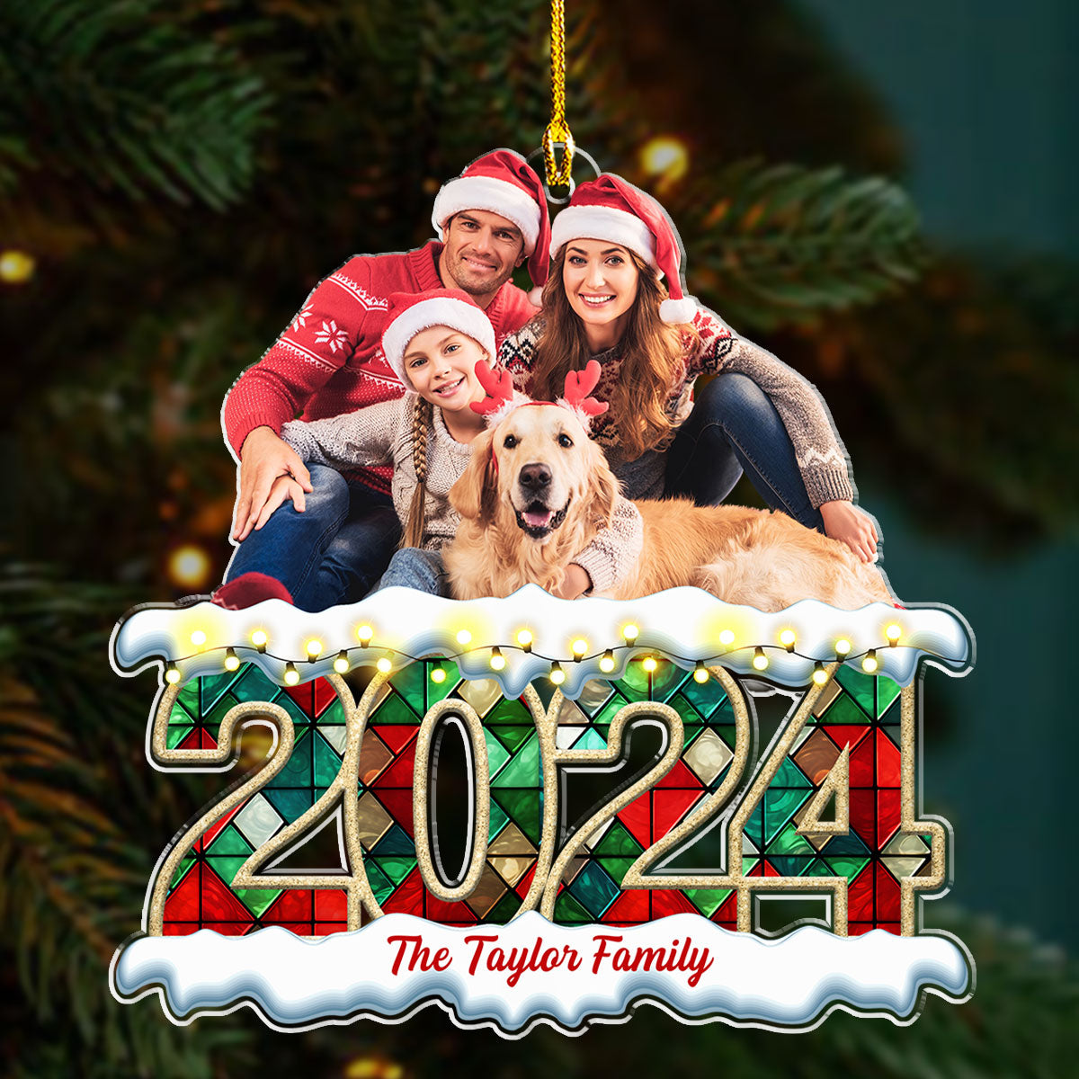 Merry Christmas Custom Photo Family - Personalized Custom Acrylic Ornament