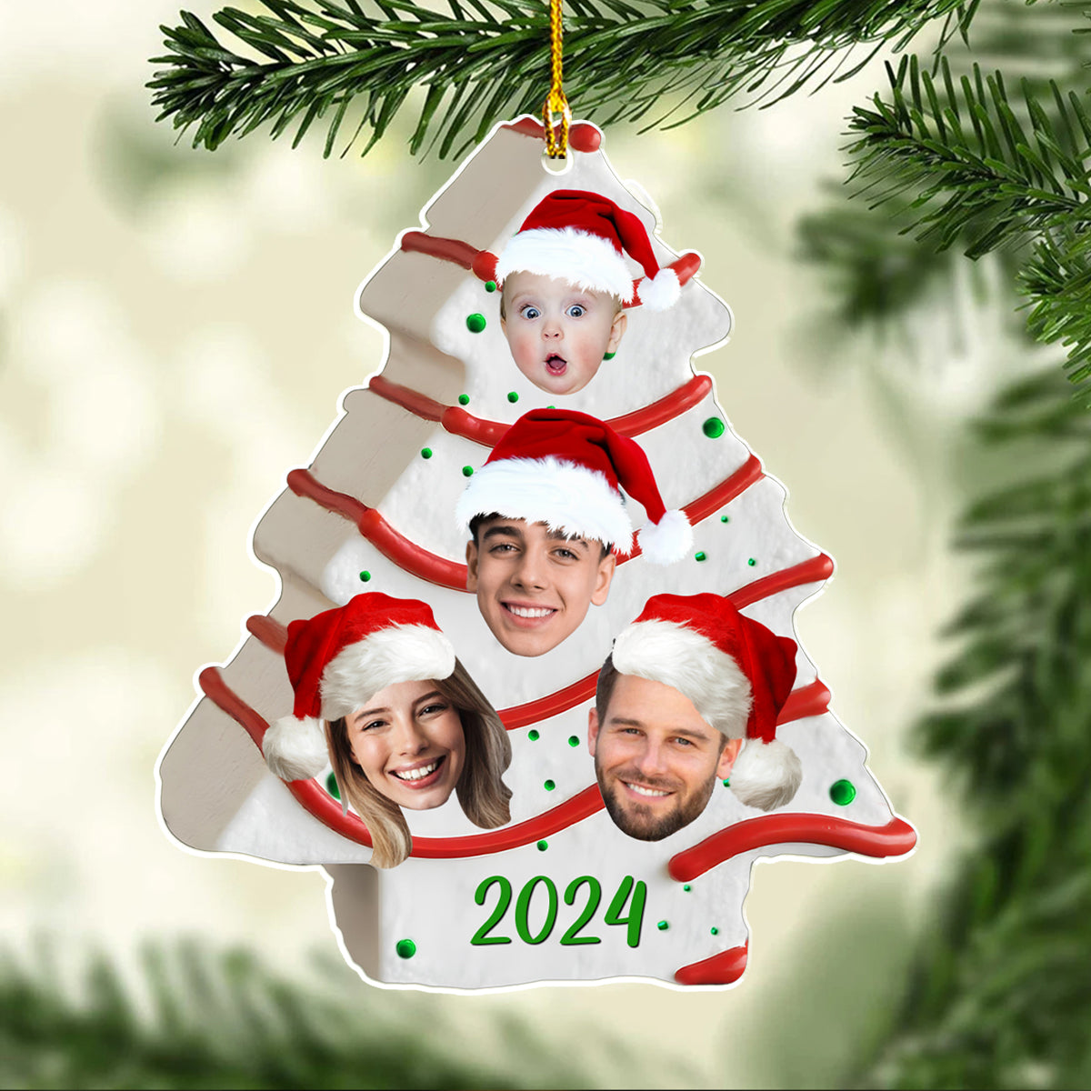 Christmas Tree Cake Photo Family - Personalized Custom Acrylic Ornament