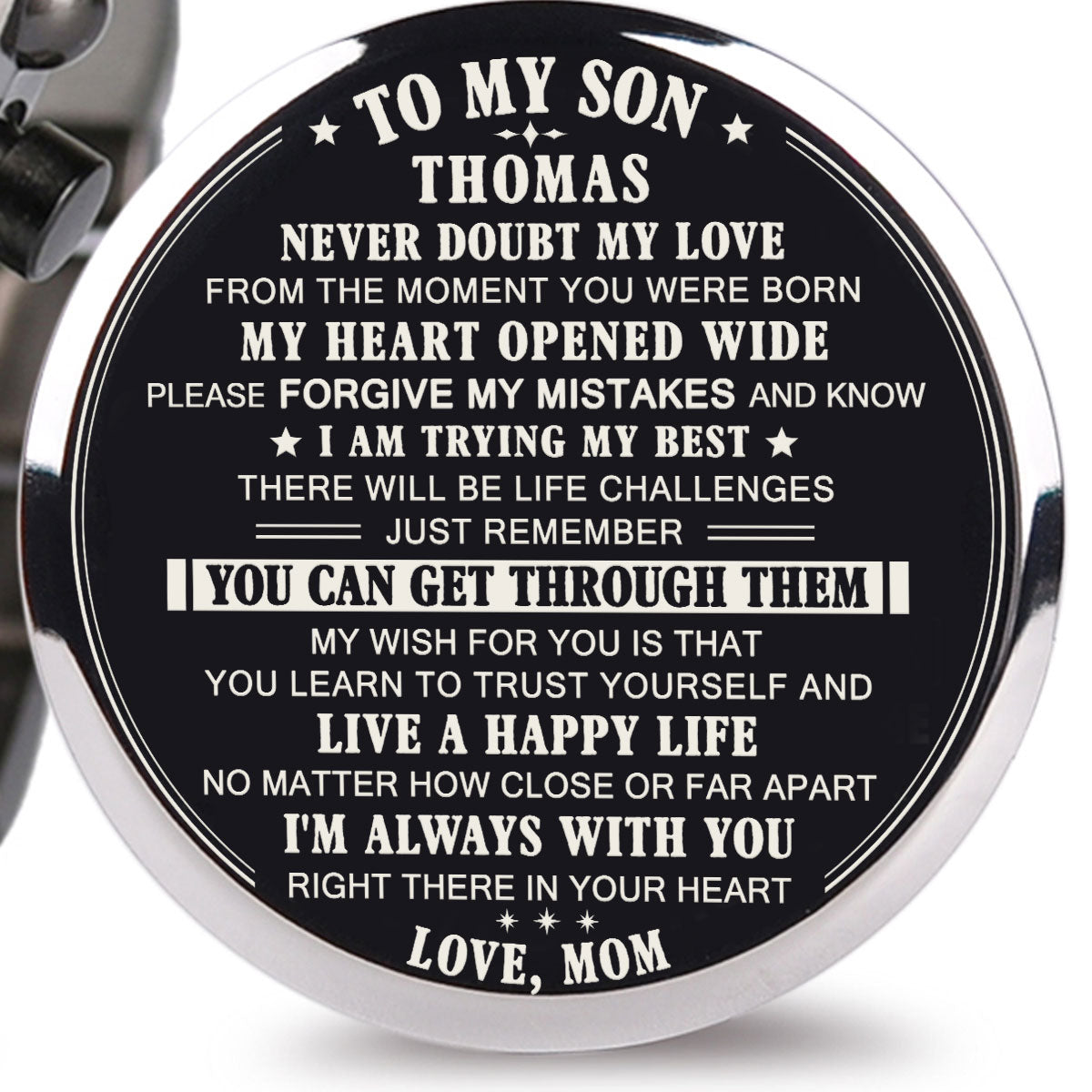 To My Son â€?Never Doubt My Love - Personalized Engraved Chronograph Wooden Watch GQ026