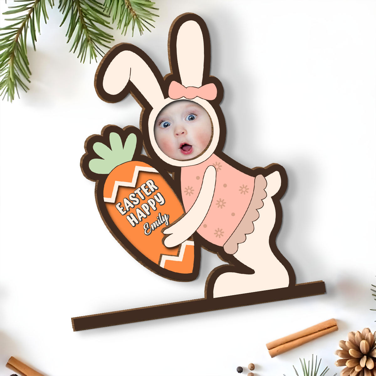 Pastel Bunny Treats - Personalized Custom 2-Layer Wood Plaque With Flat Base