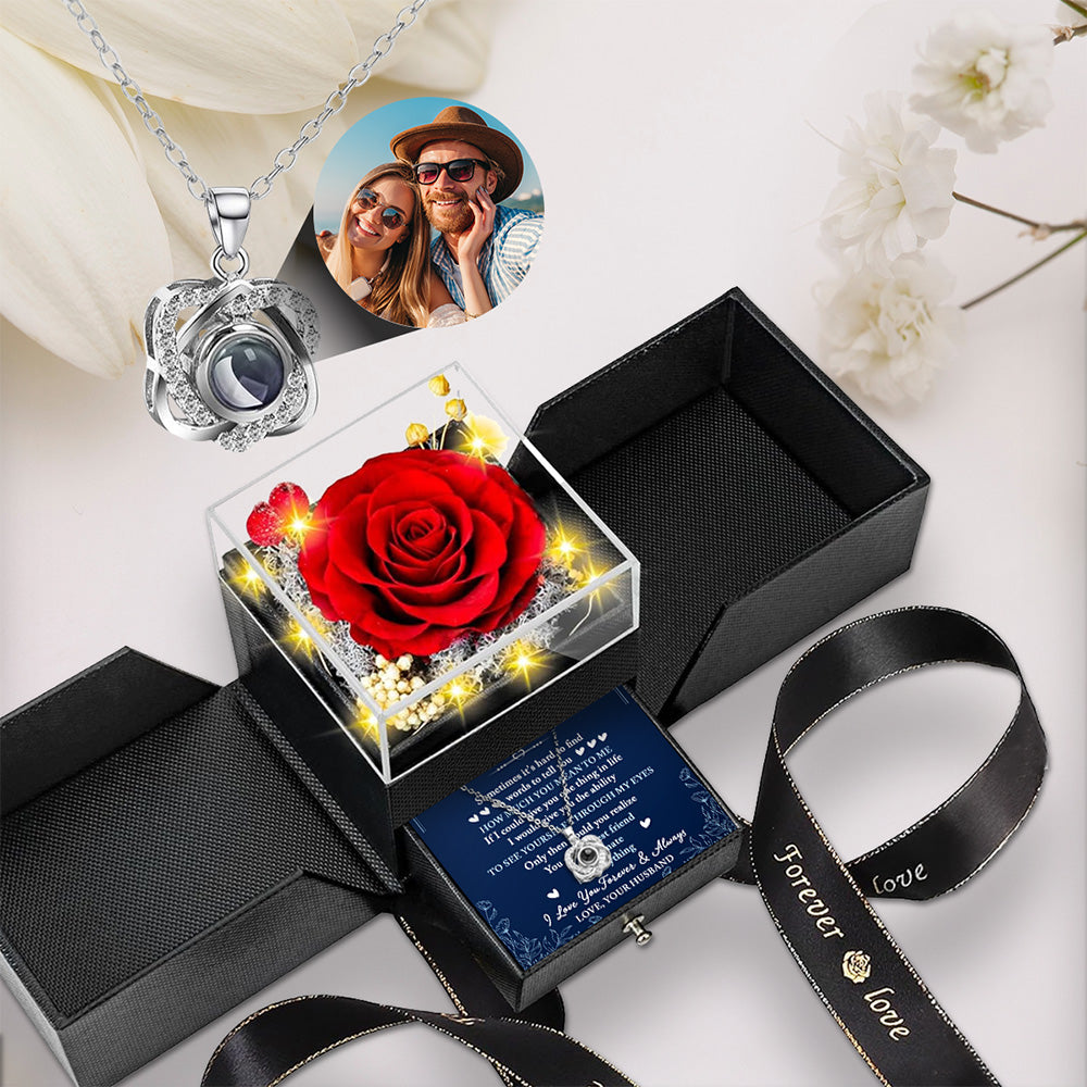 My Soulmate My Everything - Personalized Custom Preserved Rose With Projection Necklace