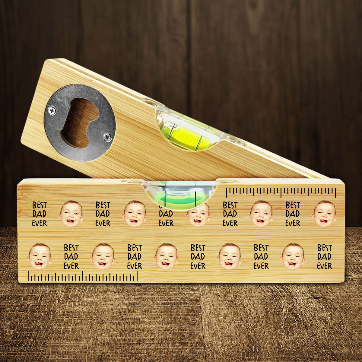 Best Dad Ever - Personalized Custom Wooden Spirit Level Bottle Opener