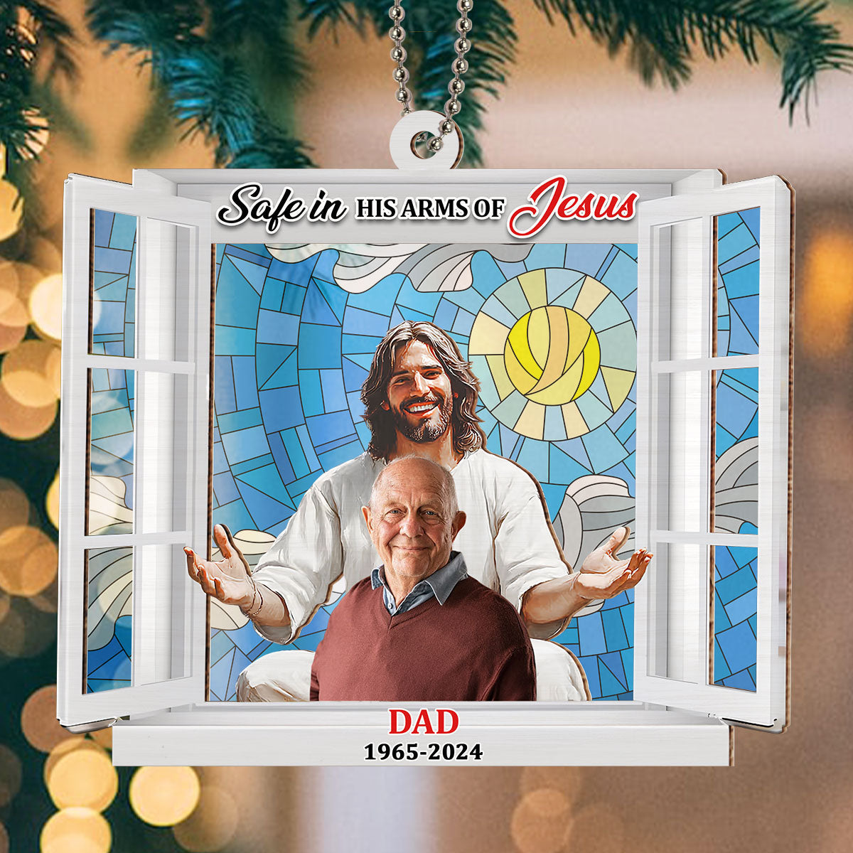 Safe In His Arms Of Jesus - Personalized Custom Suncatcher Ornament