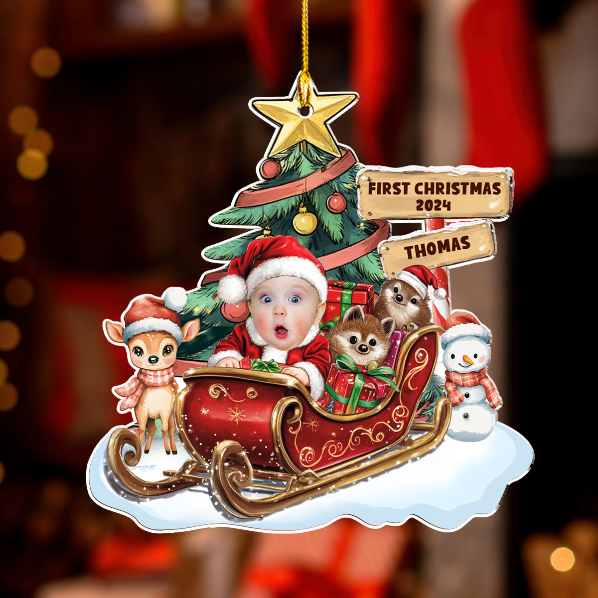 Baby In A Christmas Sleigh - Personalized Custom Acrylic Ornament