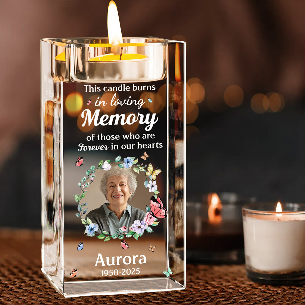Forever In Our Hearts - Personalized Custom Crystal Candle Holder