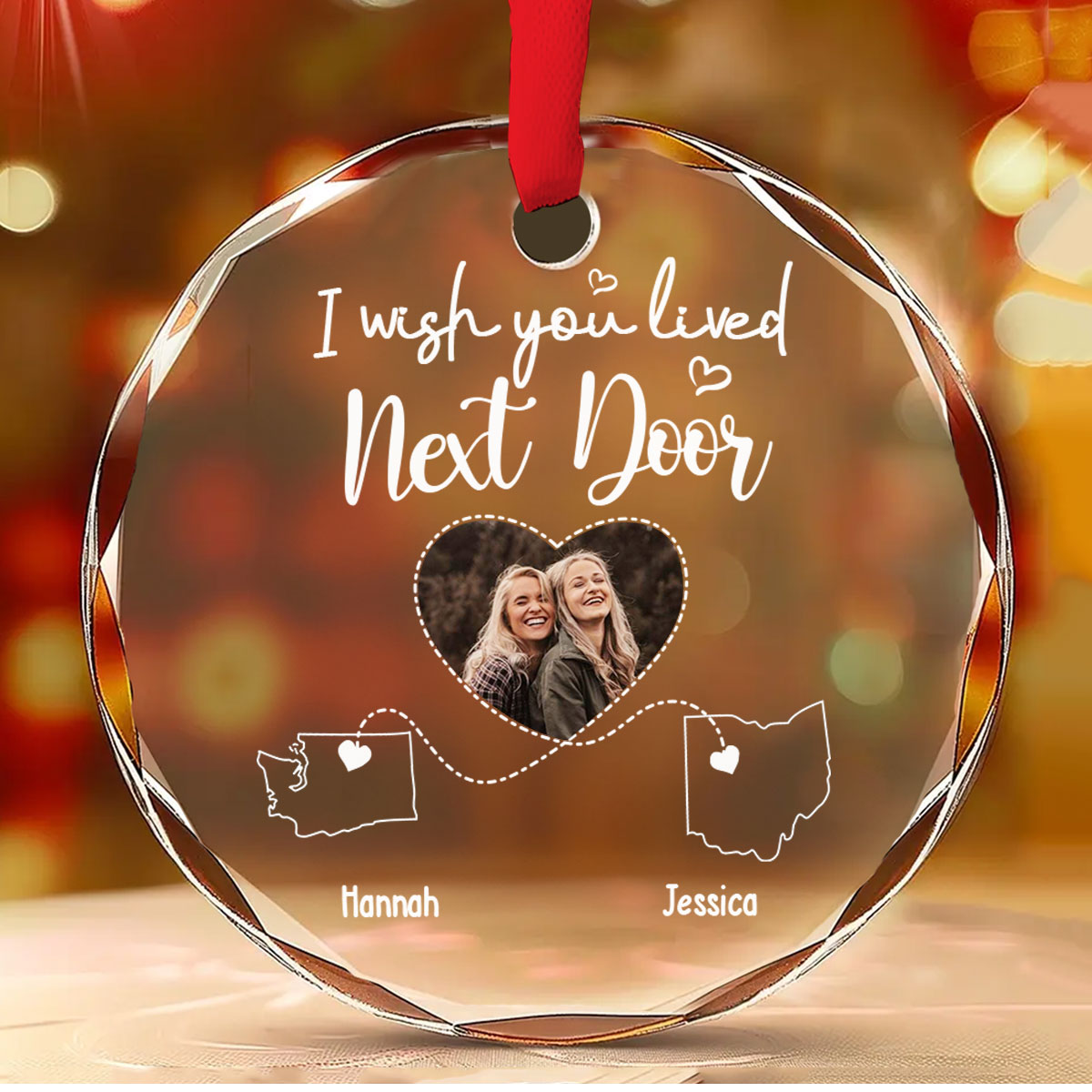 I Wish We Lived Closer Custom Photo - Personalized Custom Glass Ornament