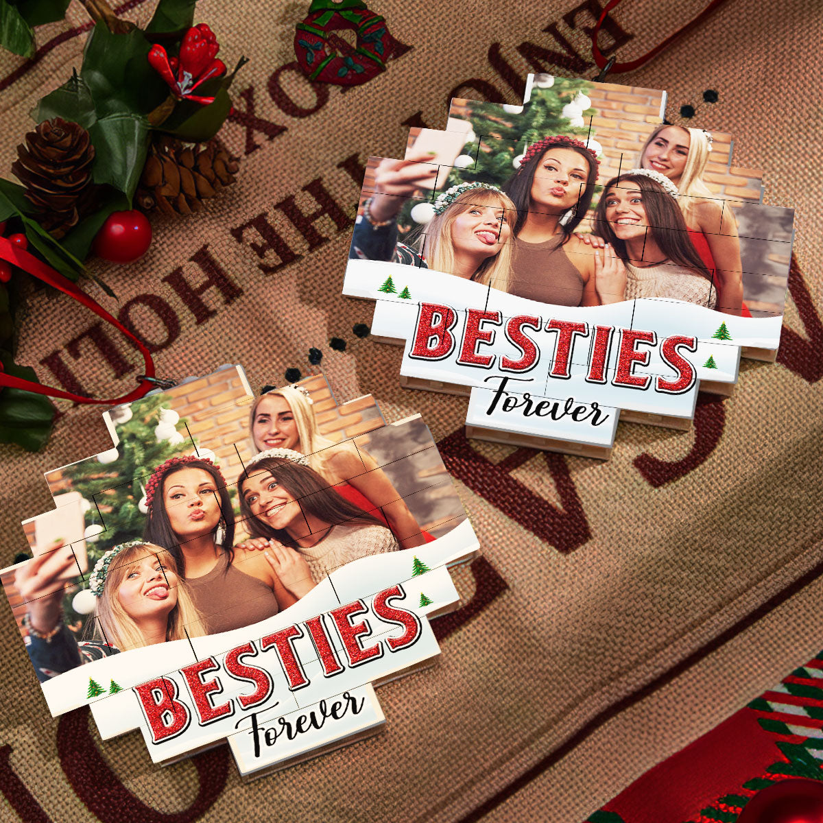 Lovely Besties - Personalized Custom Puzzle Ornament