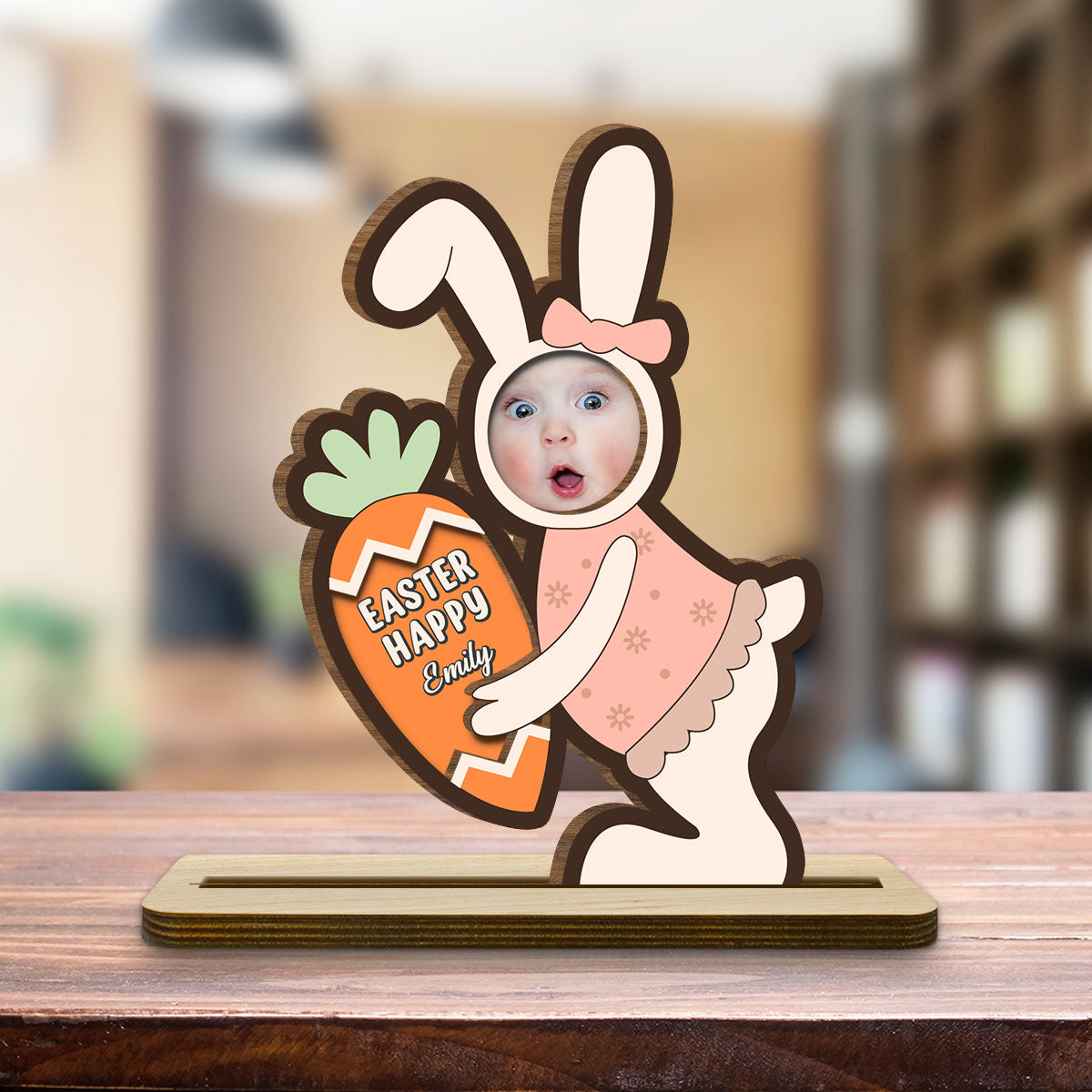 Pastel Bunny Treats - Personalized Custom 2-Layer Wood Plaque With Flat Base