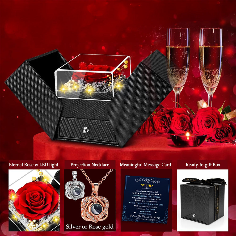 My Soulmate My Everything - Personalized Custom Preserved Rose With Projection Necklace