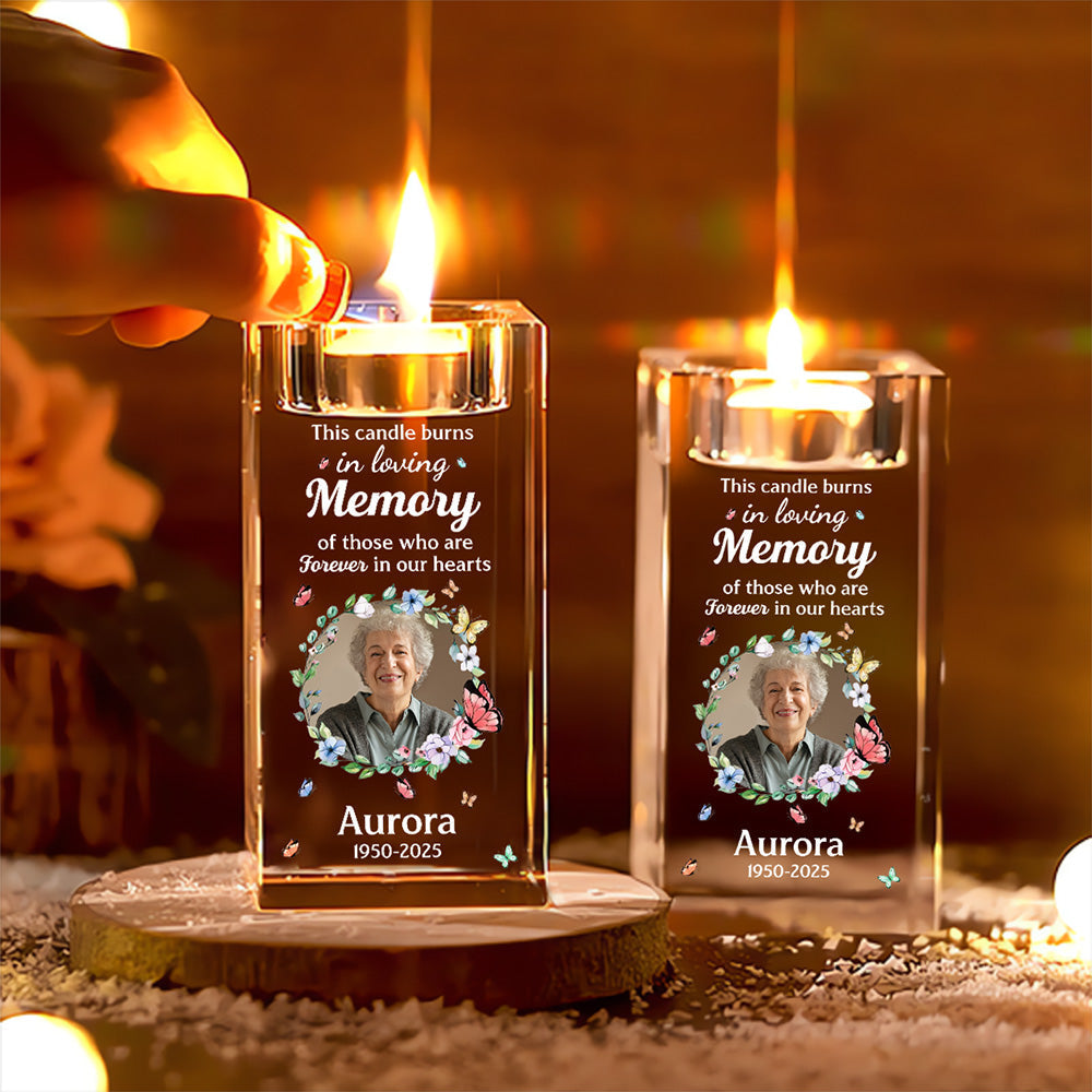 Forever In Our Hearts - Personalized Custom Crystal Candle Holder