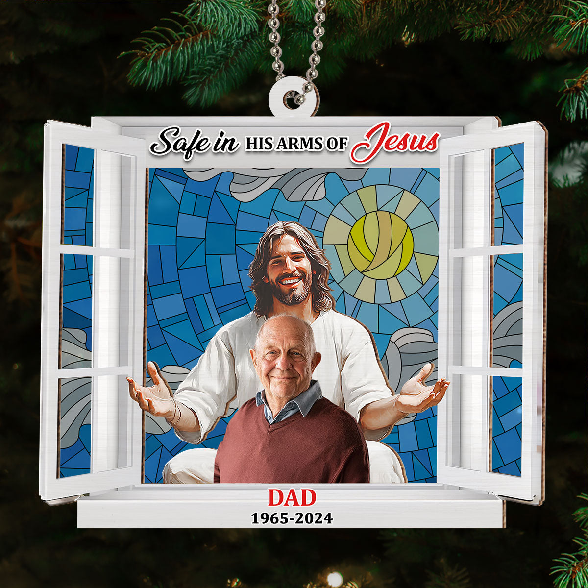 Safe In His Arms Of Jesus - Personalized Custom Suncatcher Ornament