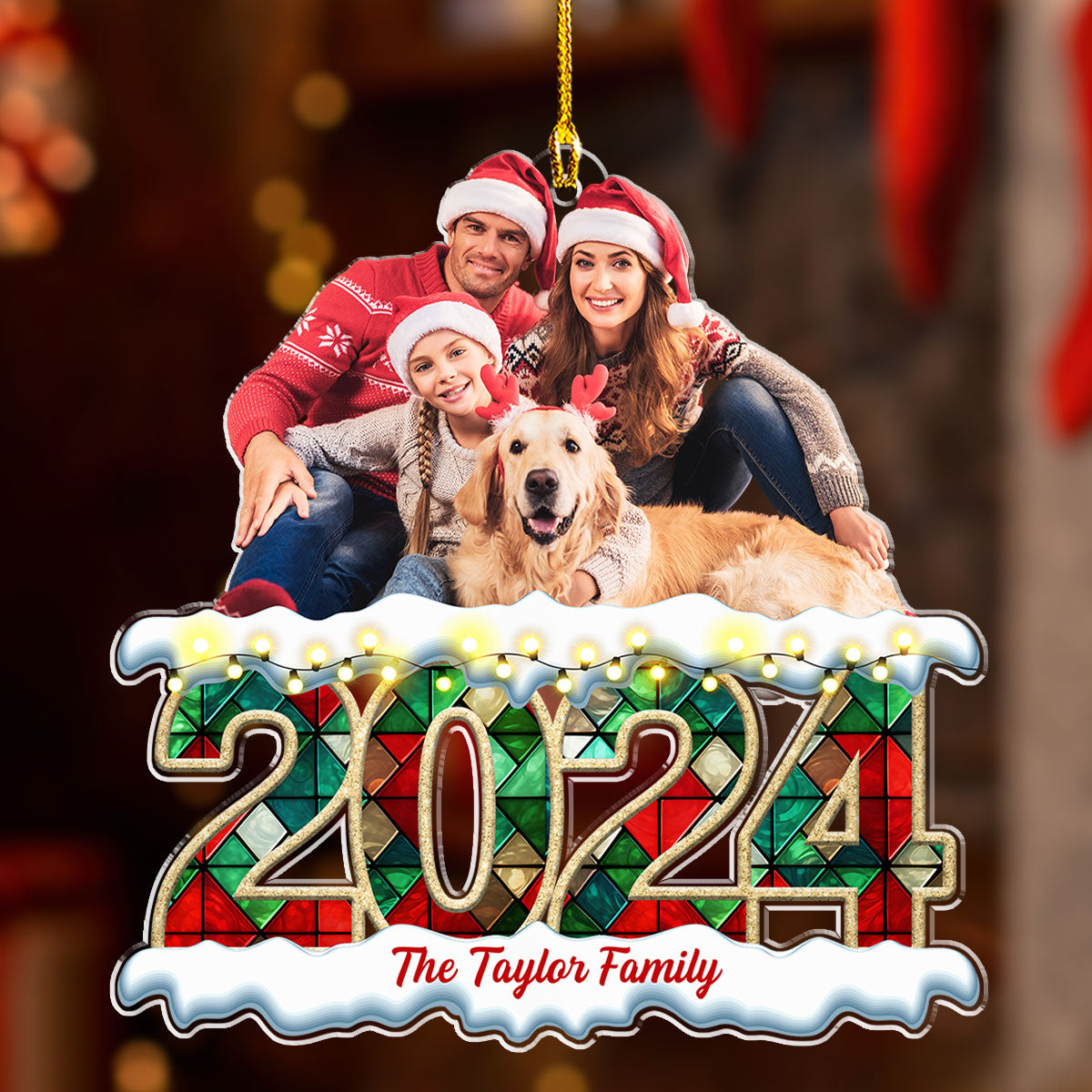Merry Christmas Custom Photo Family - Personalized Custom Acrylic Ornament