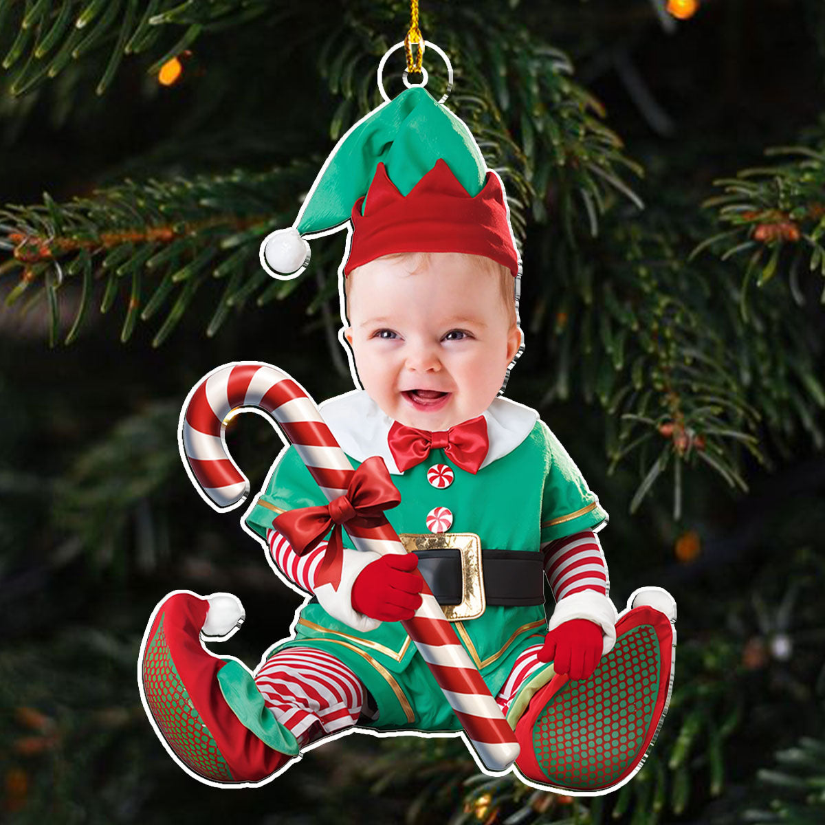 Custom Photo Baby Elf Merry Christmas  - Personalized Custom Acrylic Ornament