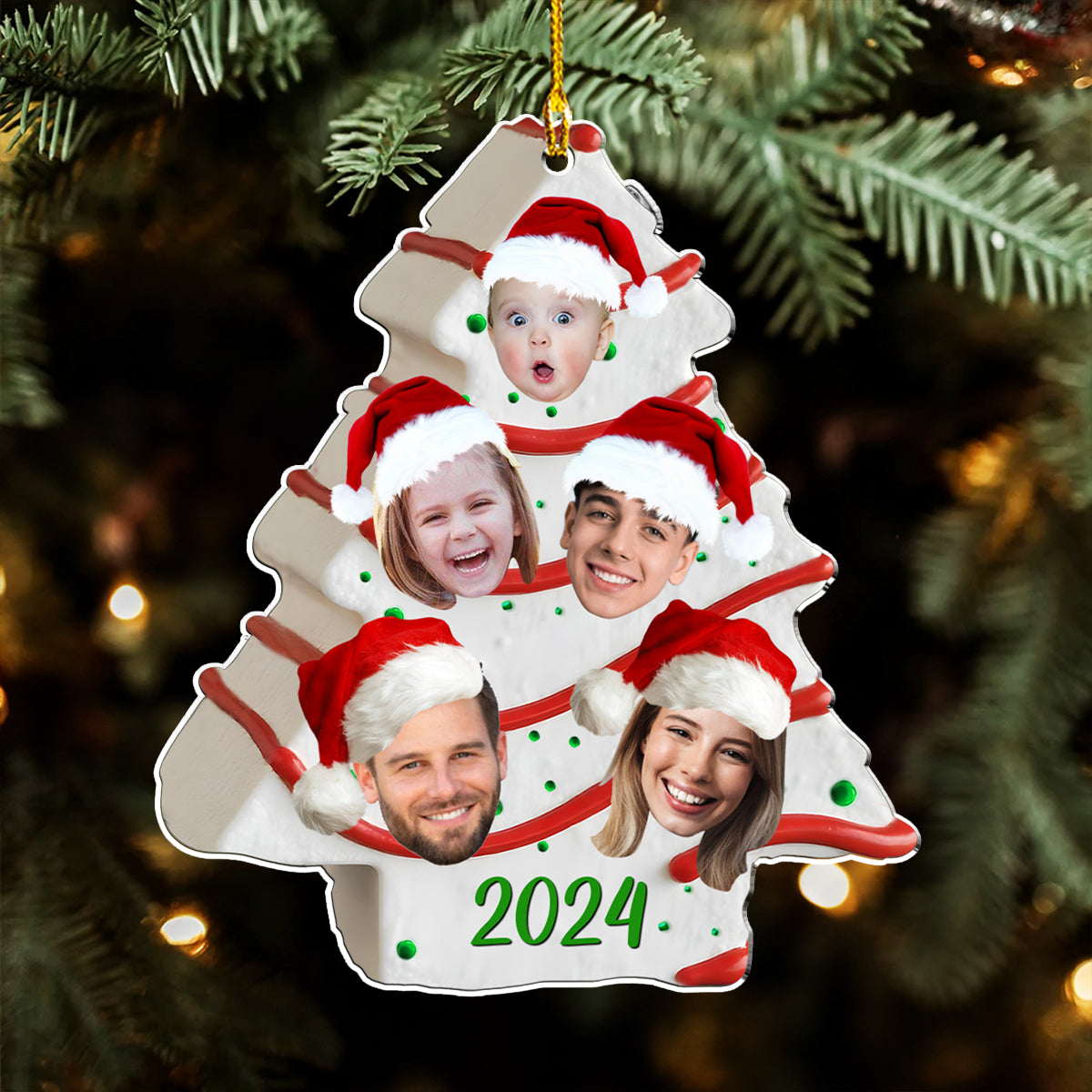 Christmas Tree Cake Photo Family - Personalized Custom Acrylic Ornament