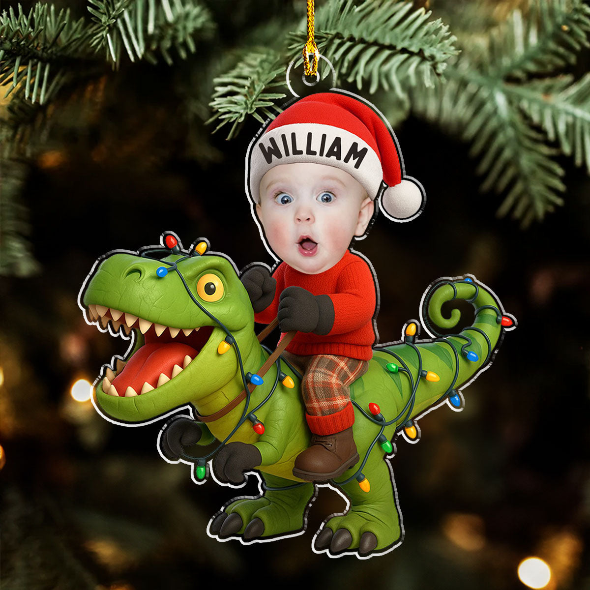 Custom Photo Dinosaur Christmas - Personalized Custom Acrylic Ornament