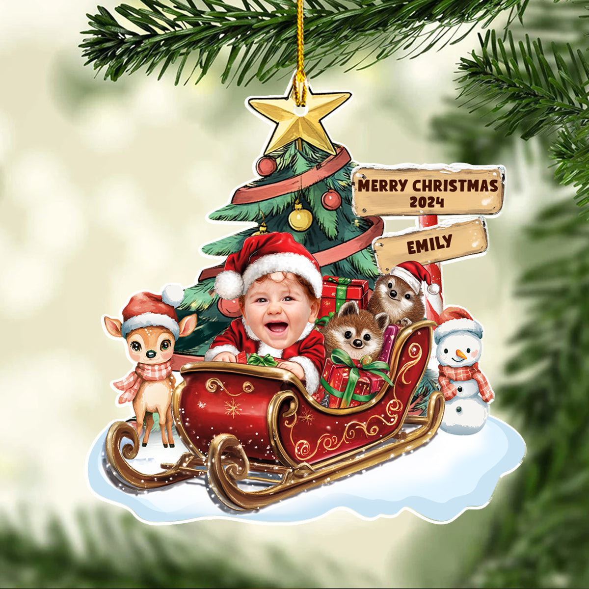 Baby In A Christmas Sleigh - Personalized Custom Acrylic Ornament