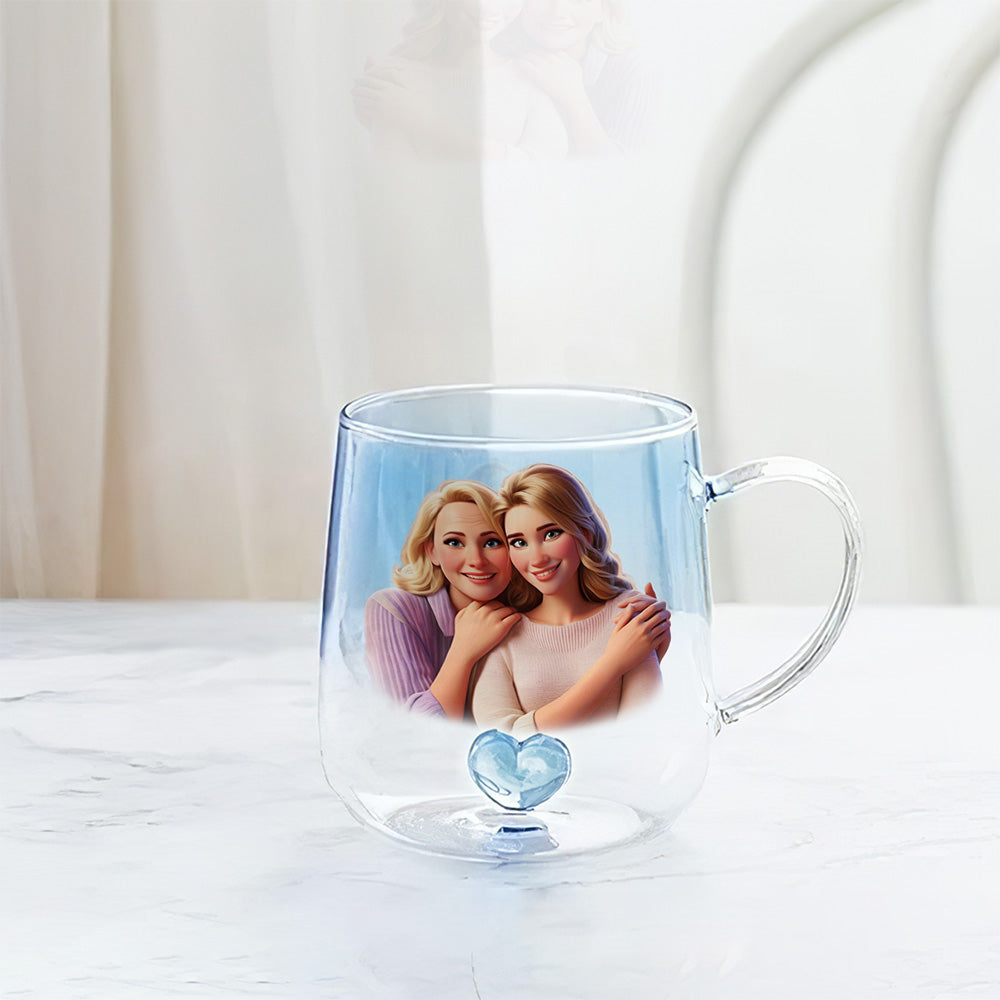 Mother And Daughter Cartoonize - Personalized Custom Blue Gradient Glass Mug