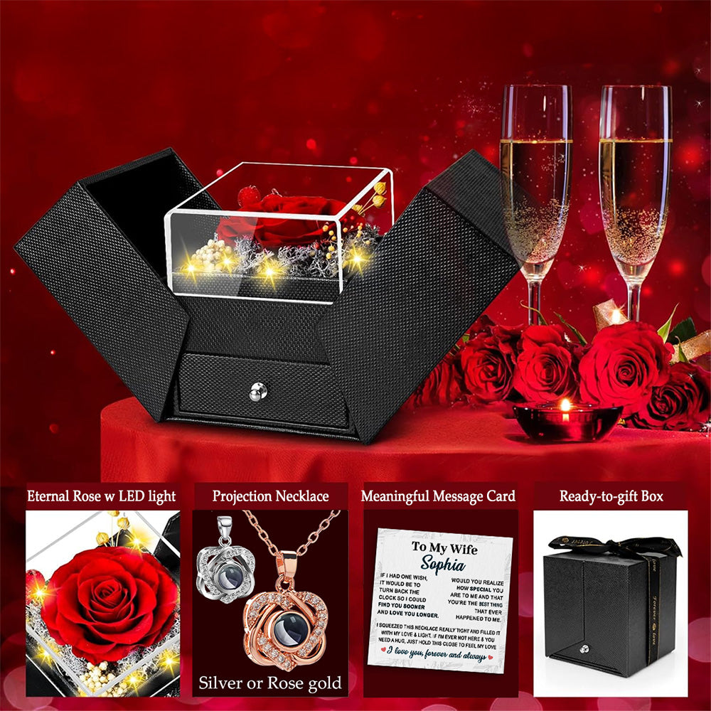 To My Wife - Personalized Custom Preserved Rose With Projection Necklace