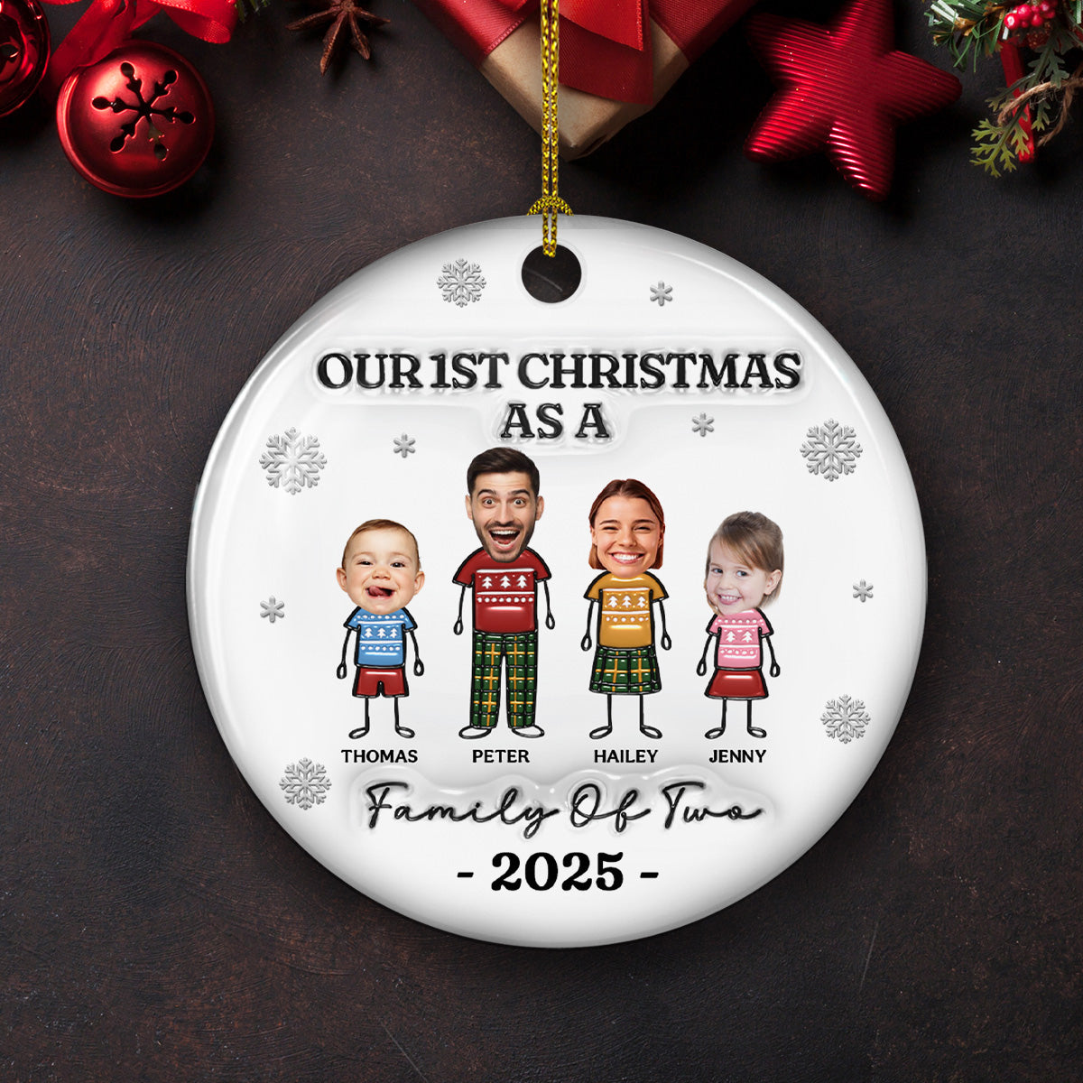 Together For The Holidays - Personalized Custom 3D Inflated Effect Ceramic Ornament
