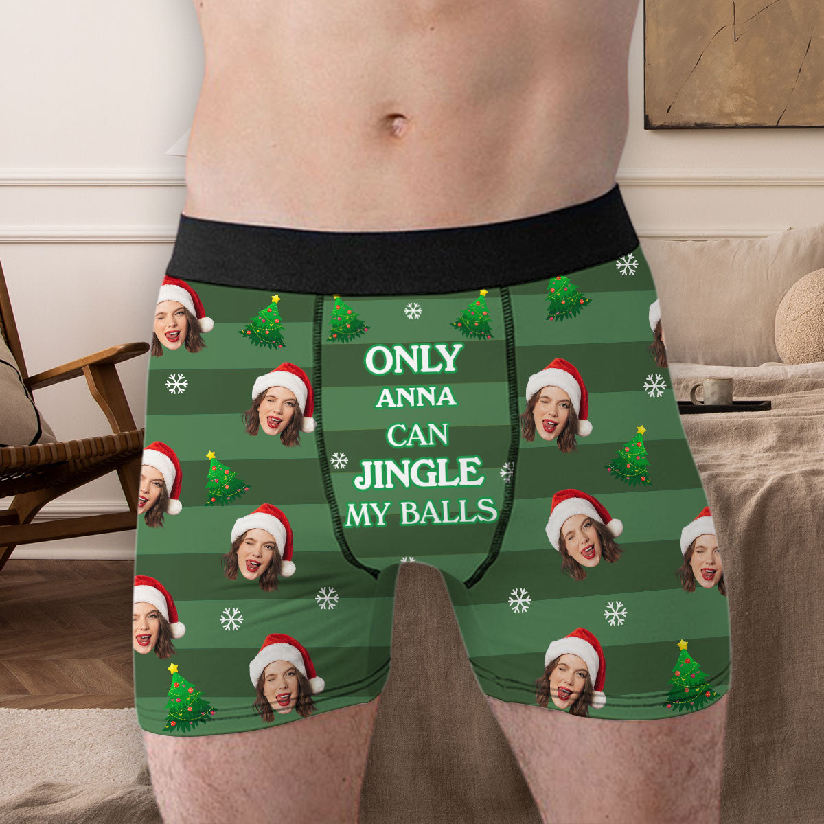 Only Her Can Jingle My Bells - Personalized Photo Men's Boxer Briefs