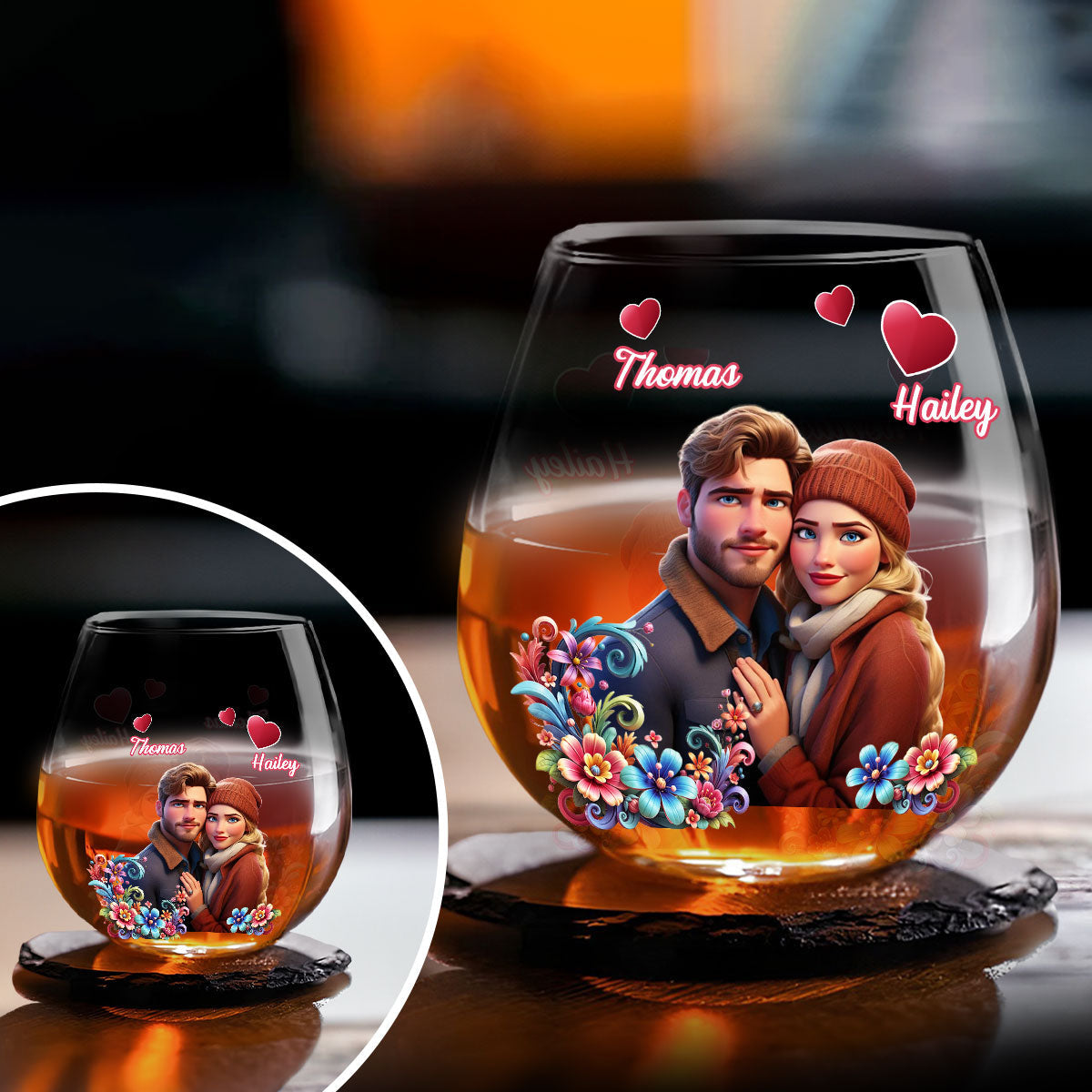 Couple Cartoon - Personalized Custom Wine Glass