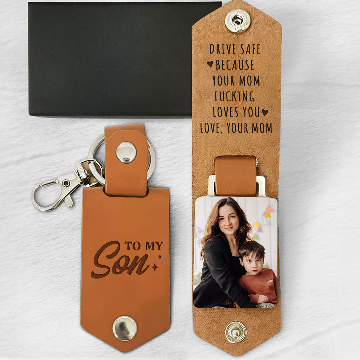 Your Mom Loves You - Personalized Leather Photo Keychain