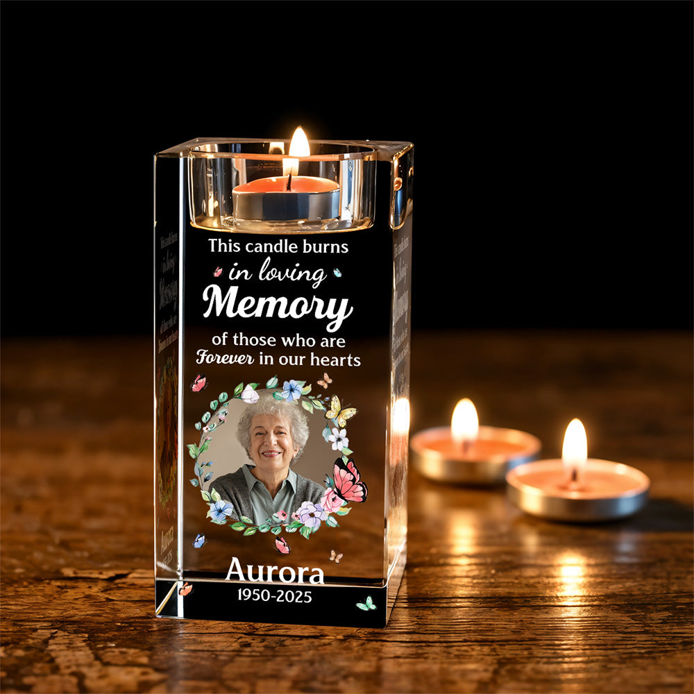 Forever In Our Hearts - Personalized Custom Crystal Candle Holder